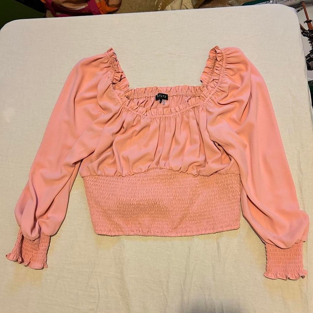 NEW 1 State pink ren faire milkmaid cropped blouse with puffed sleeves